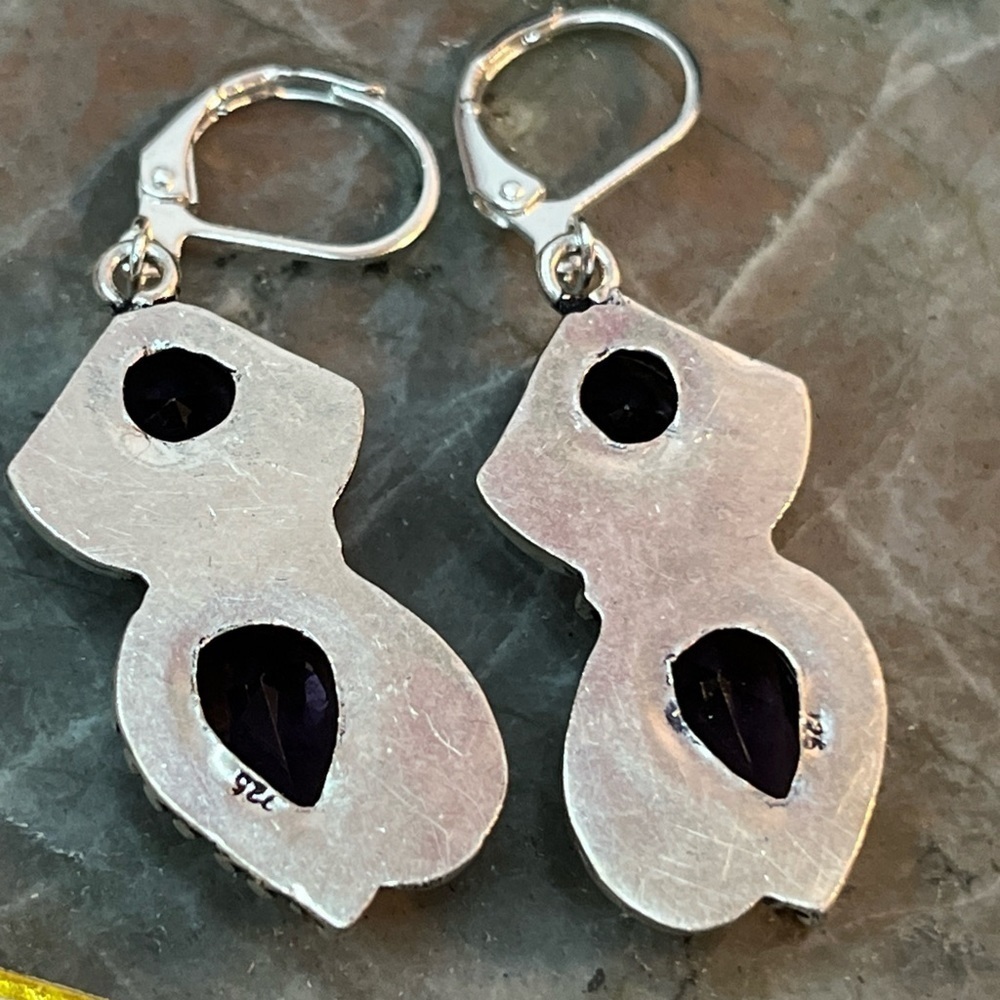 Sterling Silver Amethyst Drop Earrings - Purple Teardrop Dangle - Picture 4 of 8